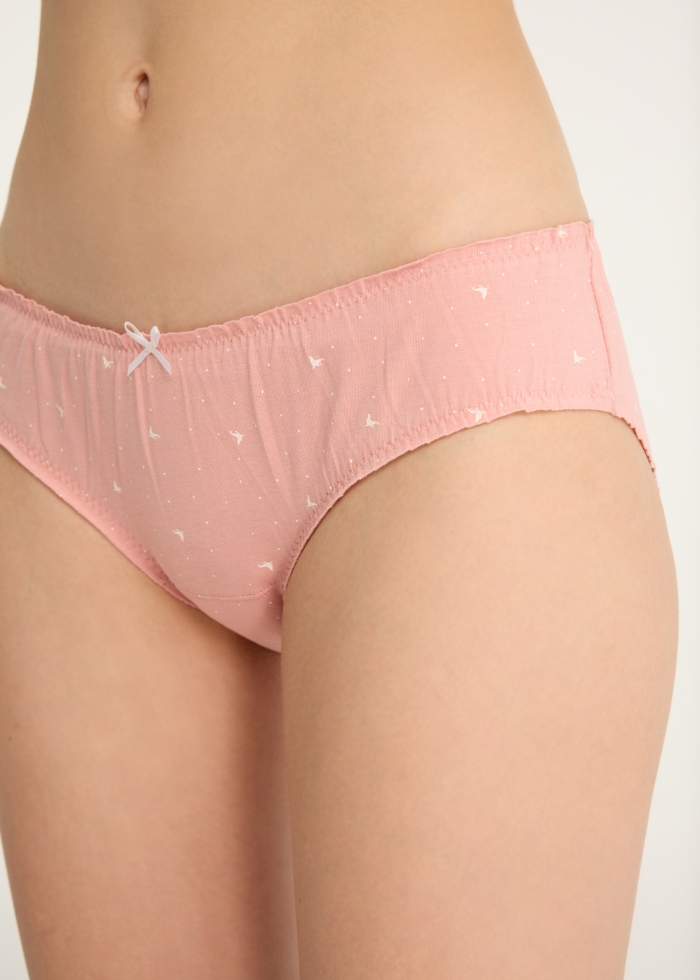 Celebration．Mid Rise Cotton Ruffled Brief Panty(Simple Cute Embroidery)