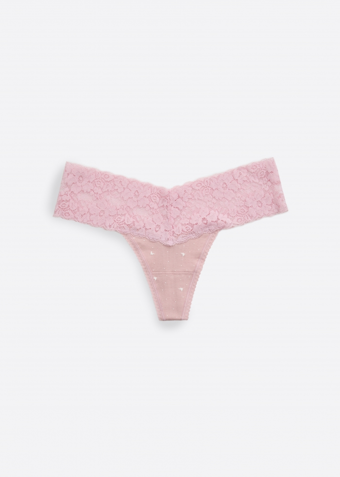 Party Time．Low Rise Cotton V Lace Waist Thong Panty（Fur Seal Pattern）
