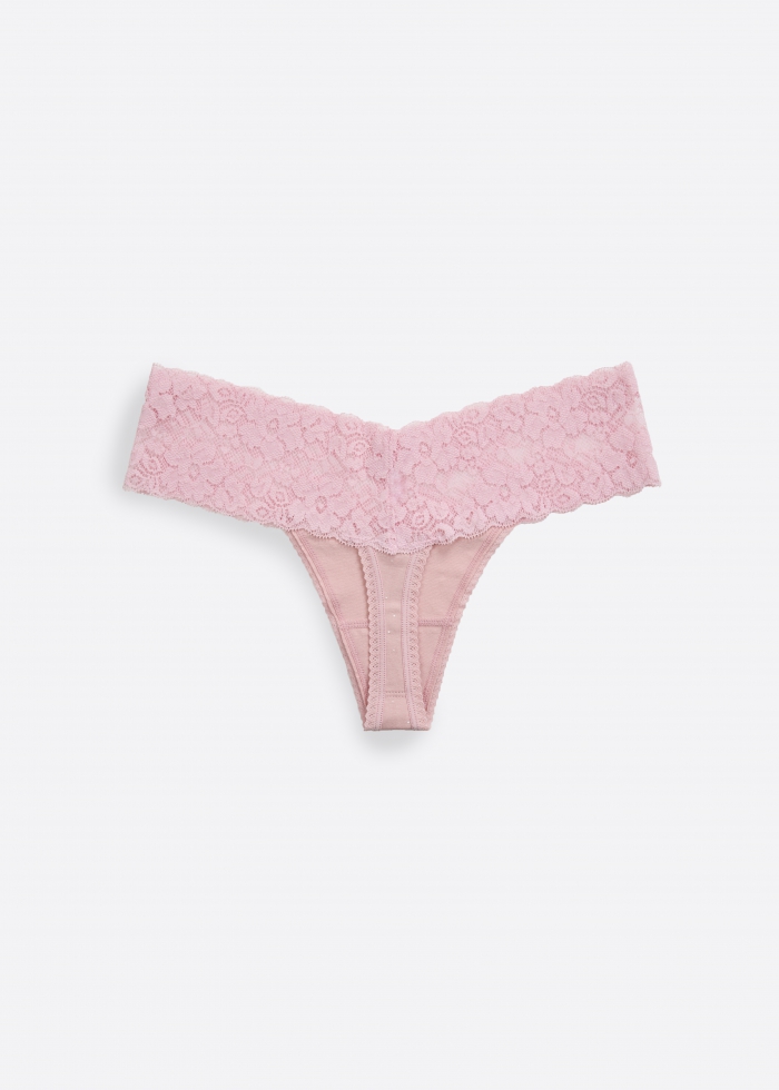 Party Time．Low Rise Cotton V Lace Waist Thong Panty(Gull)