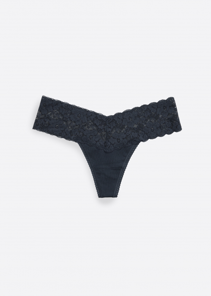 Party Time．Low Rise Cotton V Lace Waist Thong Panty（Parisian Night）