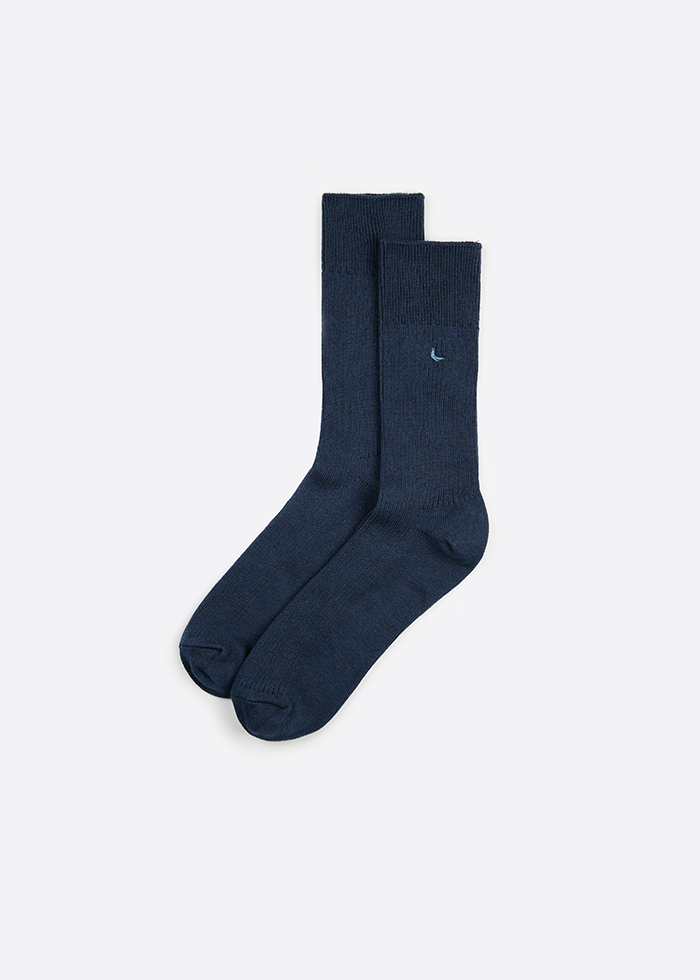 Happy mind．Men Mid Calf Socks（Navy-Embroidery）