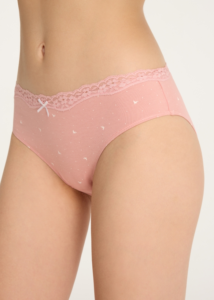 Celebration．Mid Rise Cotton Lace Detail Hipster Panty(Gull)