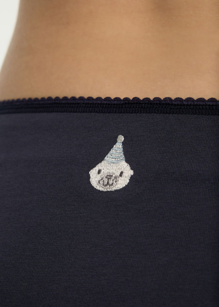 Celebration．High Rise Cotton Picot Elastic Brief Panty(Birthday Fur Seal Embroidery)