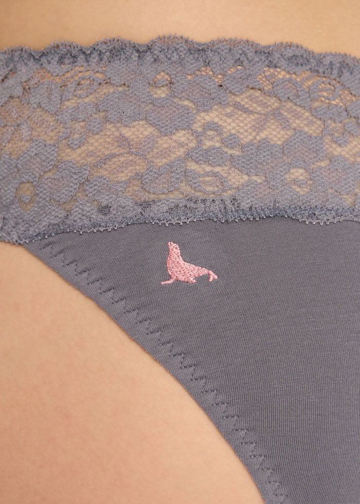 Celebration．Low Rise Cotton Stretch Lace Waist Brief Panty(Small Fur Seal Embroidery)