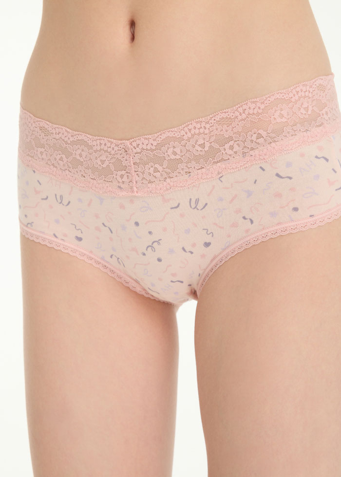 Hygiene Series．High Rise Cotton V Lace Waist Brief Panty(Celebration Pattern)