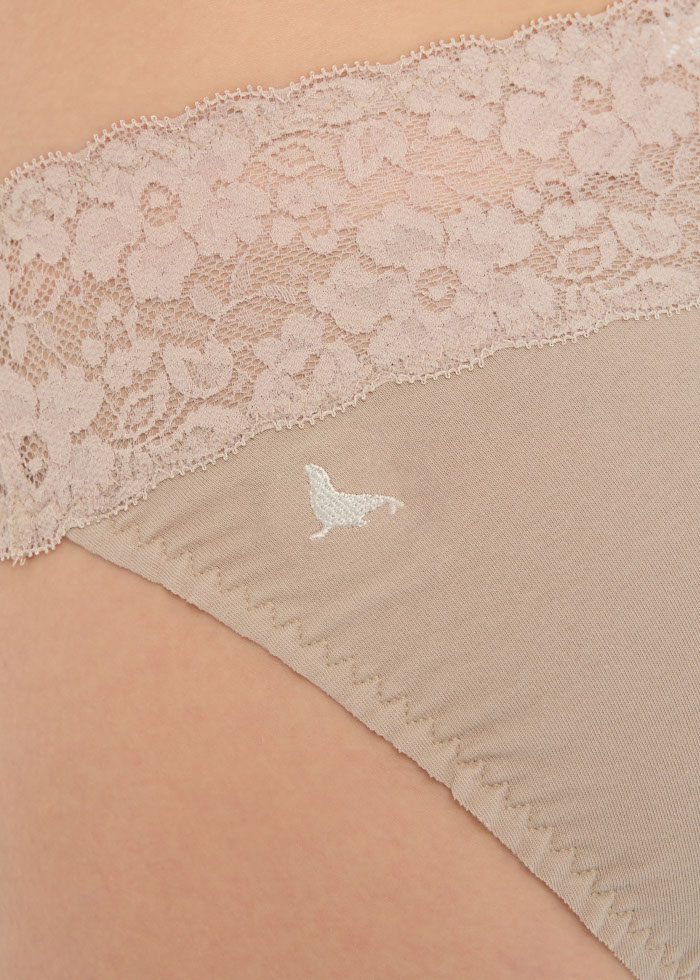 Hygiene Series．Mid Rise Cotton Stretch Lace Waist Brief Panty(Small Fur Seal Embroidery)