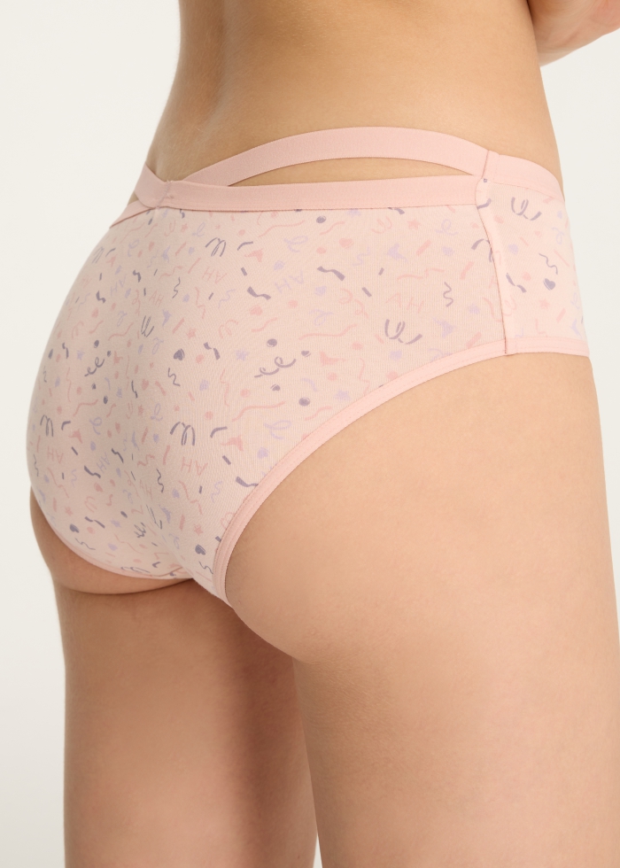 Celebration．Mid Rise Cotton Crossed Back Brief Panty(Fur Seal Pattern)