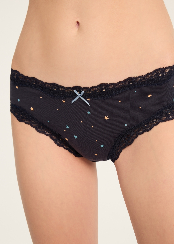Weather Mood．Mid Rise Cotton Lace Trim Hipster Panty(Emotions Pattern)