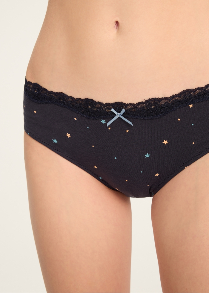 Weather Mood．Mid Rise Cotton Lace Detail Hipster Panty(Emotions Pattern)