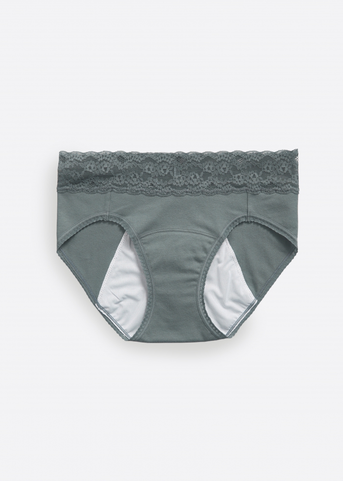 After Rain．Mid Rise Cotton Lace Waist Period Brief Panty(Stormy Weather)