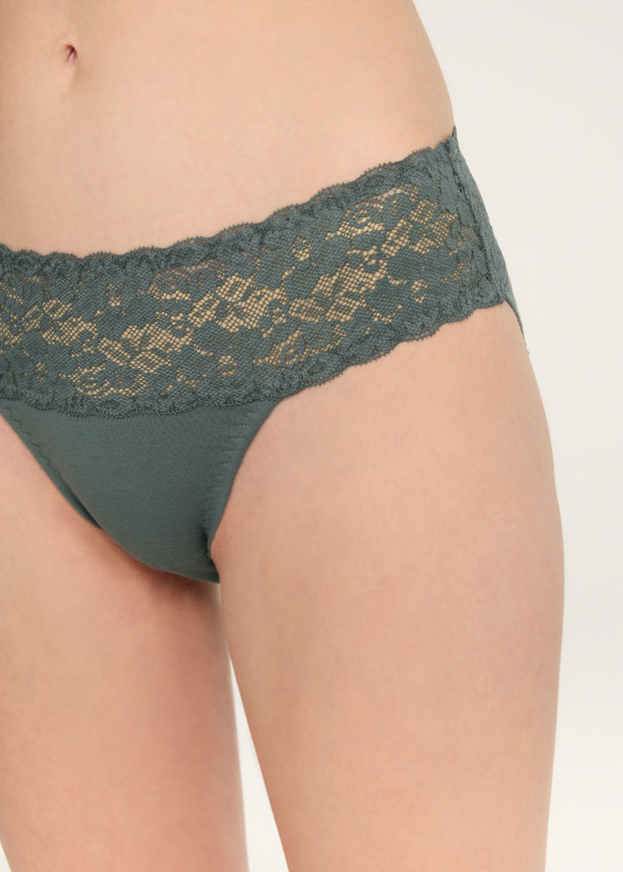 Weather Mood．Mid Rise Cotton Stretch Lace Waist Brief Panty(Stormy Weather)
