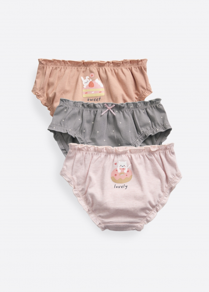 (3-Pack) Hygiene Series．Girls Ruffled Brief Panty（Pink Dessert）