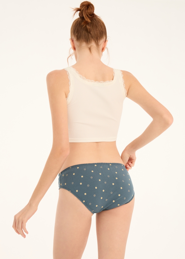 Hygiene Series．Mid Rise Cotton Ruffled Brief Panty(Emotions Pattern)