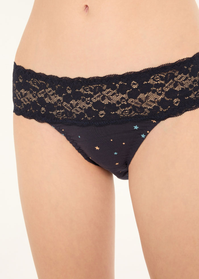 Hygiene Series．Mid Rise Cotton Stretch Lace Waist Brief Panty(Starry Sky Pattern)