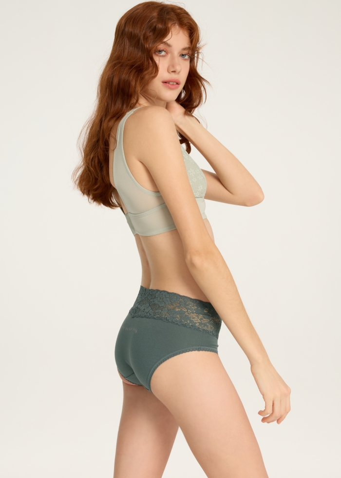 Weather Mood．Mid Rise Cotton V Lace Waist Brief Panty(Heart Shape Pattern)