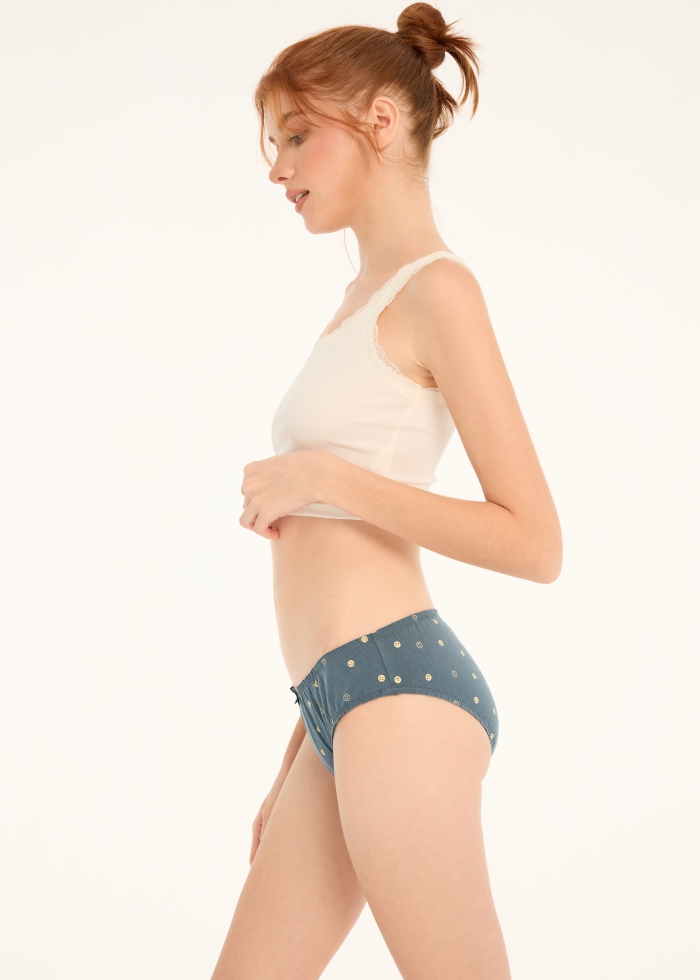 Hygiene Series．Mid Rise Cotton Ruffled Brief Panty(Emotions Pattern)
