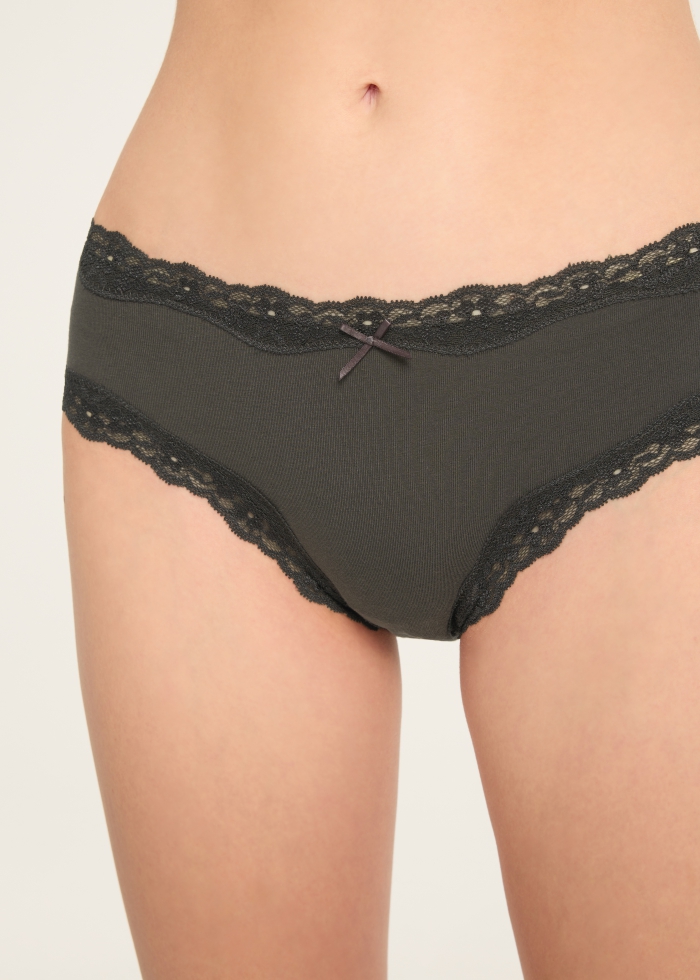 Weather Mood．Mid Rise Cotton Lace Trim Hipster Panty(Stormy Weather)
