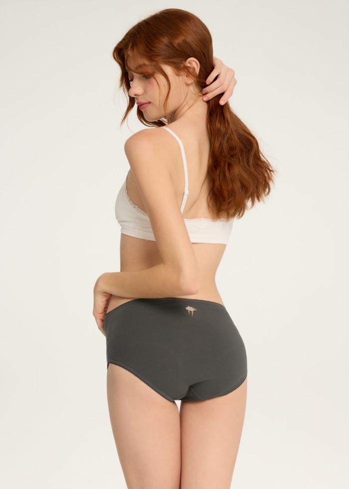 Weather Mood．High Rise Cotton Picot Elastic Brief Panty(Thunder Embroidery)