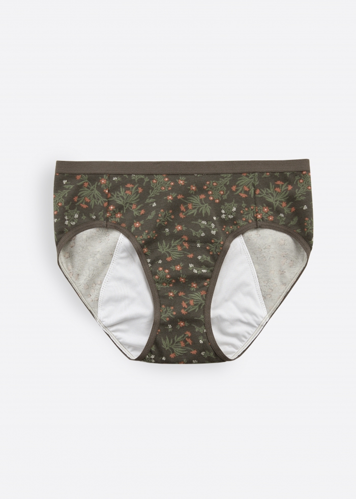 Forest Fairy Tale．Mid Rise Cotton Period Brief Panty（Blossom Pattern）