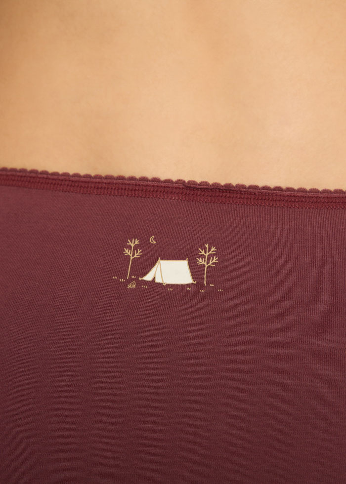 XXL Winter Forest．High Rise Cotton Picot Elastic Brief Panty（Oxblood Red-Shiny Ribbon）