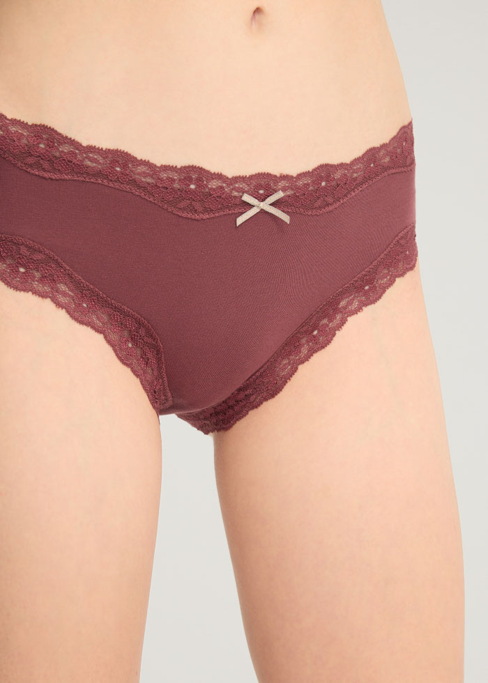 Winter Forest．Mid Rise Cotton Lace Trim Hipster Panty(Thyme-Shiny Ribbon)