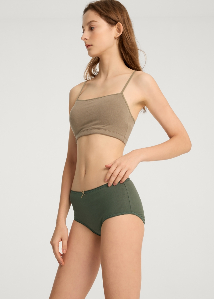 XXL Winter Forest．High Rise Cotton Picot Elastic Brief Panty（Thyme）