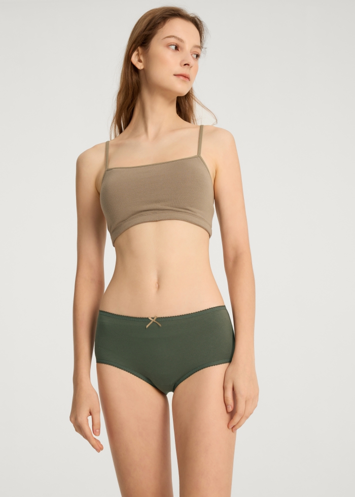 Nordic Forest．High Rise Cotton Picot Elastic Brief Panty（Thyme）