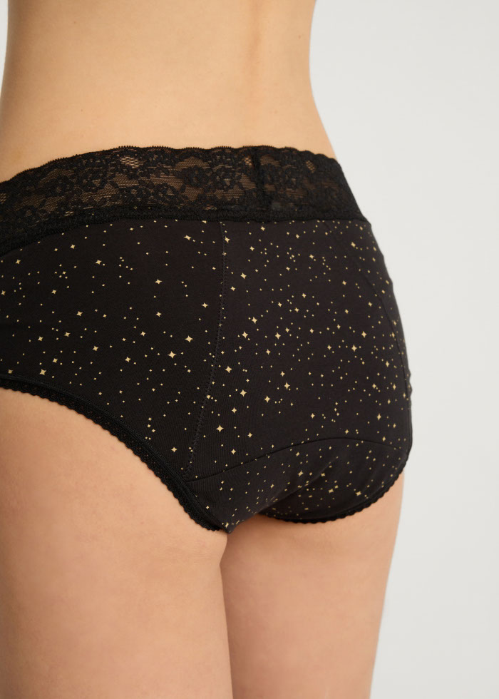Forest Fairy Tale．High Rise Cotton Lace Waist Period Brief Panty(Fairy Forest Pattern)