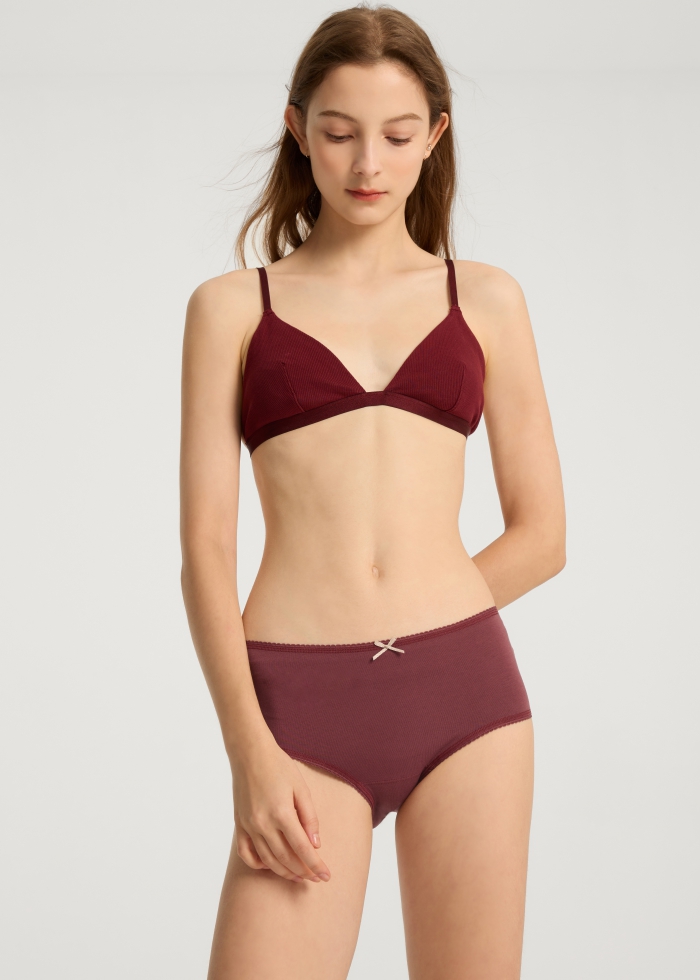 Nordic Forest．High Rise Cotton Picot Elastic Brief Panty（Oxblood Red-Shiny Ribbon）