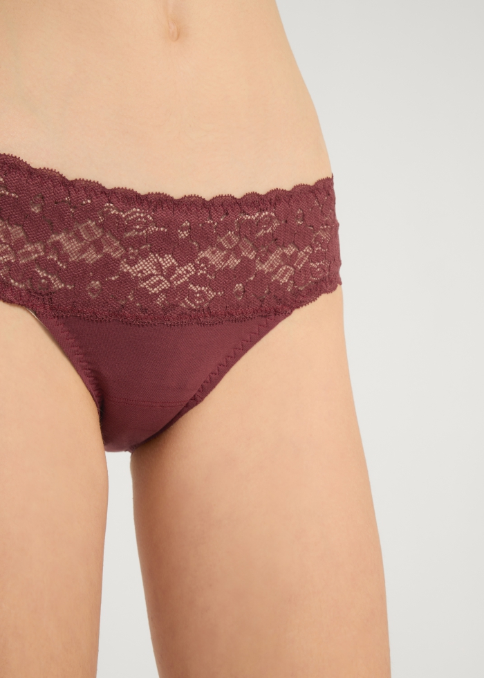Winter Forest．Low Rise Cotton Stretch Lace Waist Brief Panty(Thyme)