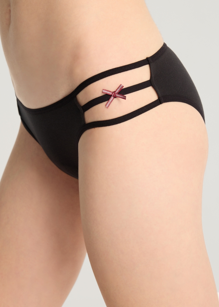 Nordic Forest．Mid Rise Cotton Caged Side Hipster Panty(Drizzle-Shiny Ribbon)