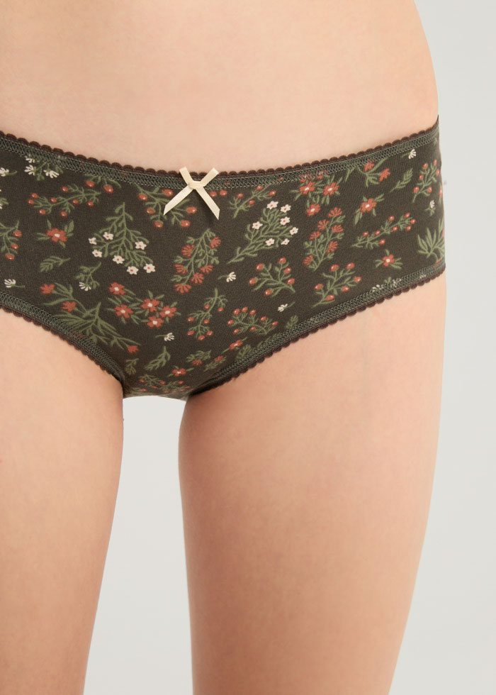 Nordic Forest．Mid Rise Cotton Picot Elastic Brief Panty(Fairy Forest Pattern)