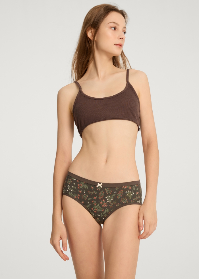 Winter Forest．Mid Rise Cotton Crossed Back Brief Panty(Nordic Pattern)