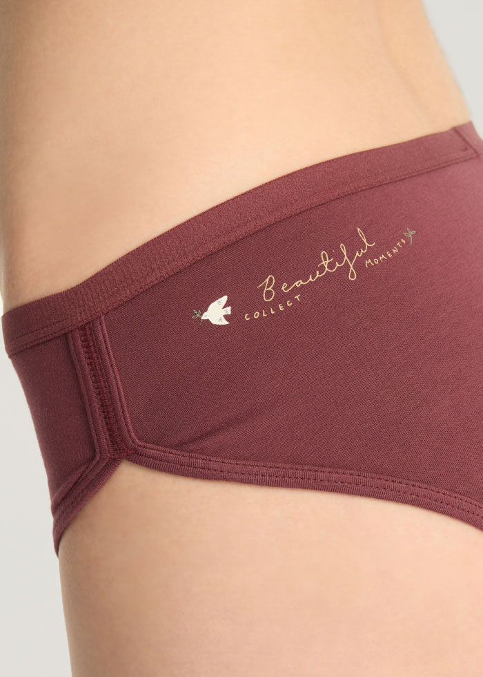 Winter Forest．Mid Rise Cotton Hipster Panty(Oxblood Red)