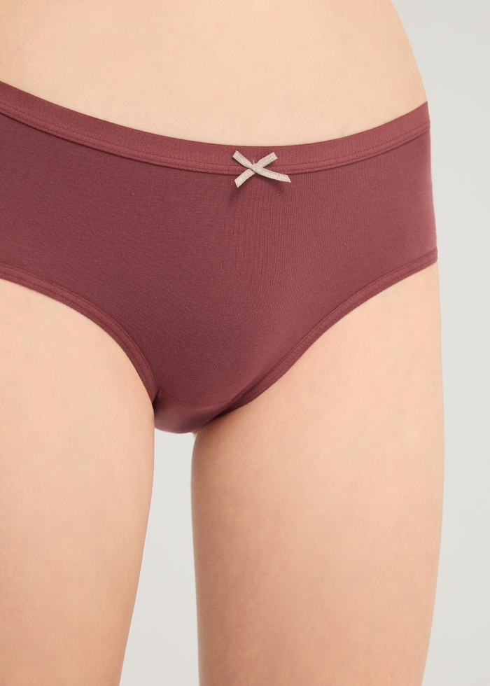 Winter Forest．Mid Rise Cotton Crossed Back Brief Panty(Oxblood Red-Shiny Ribbon)
