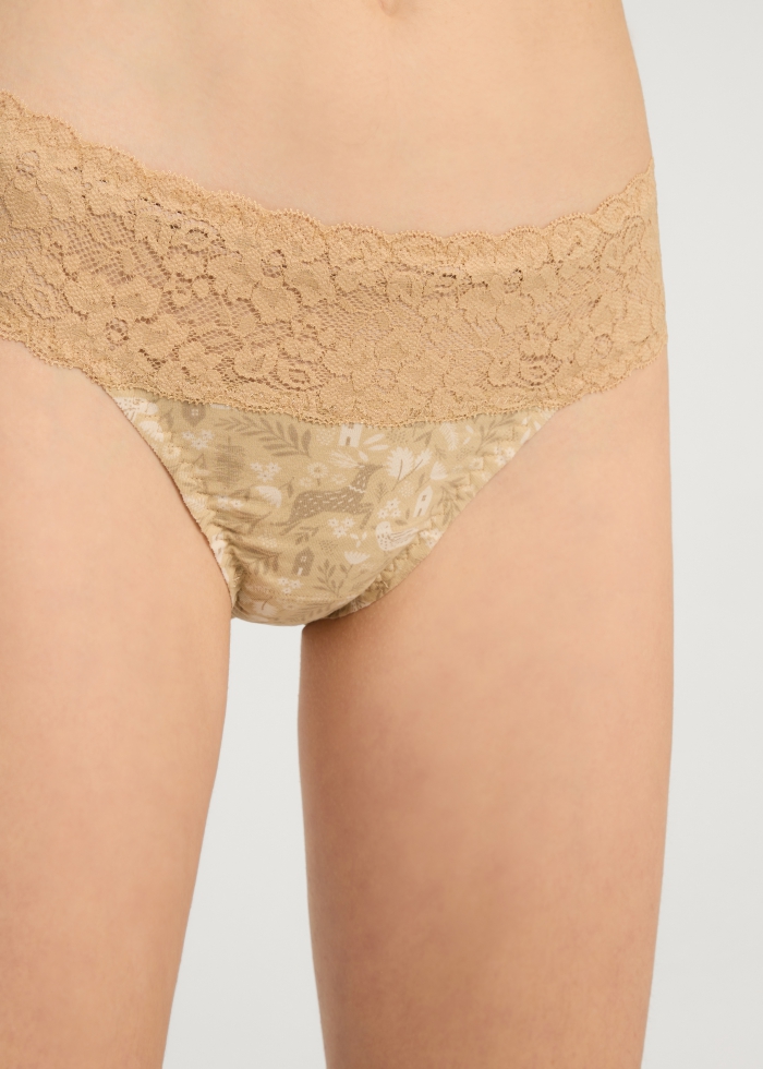 Winter Forest．Mid Rise Cotton Stretch Lace Waist Brief Panty(Nordic Pattern)