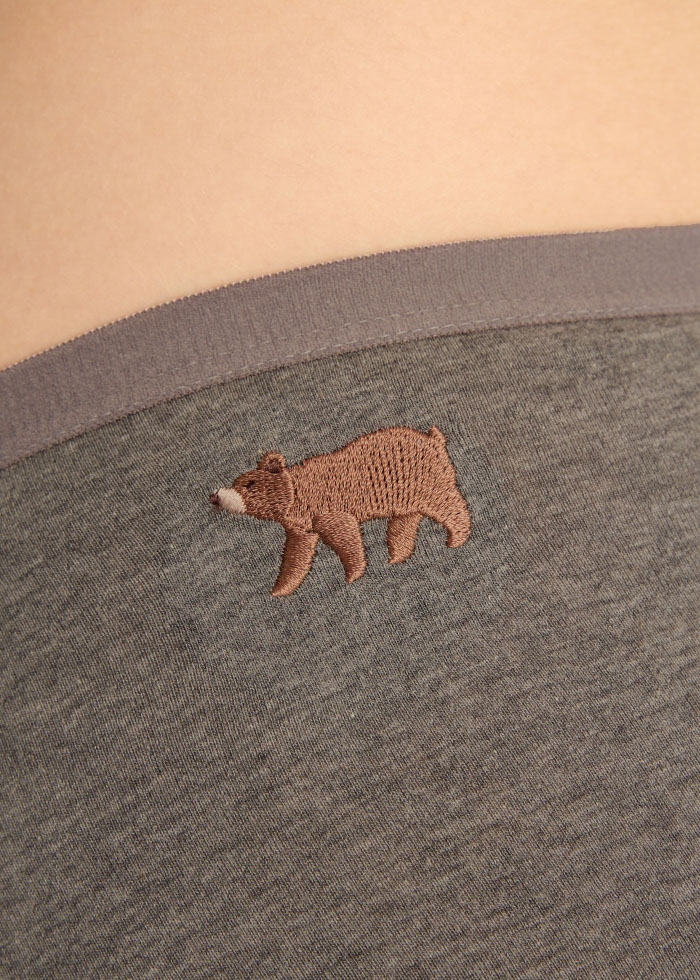 XXL Winter Forest．High Rise Cotton Brief Panty（Brown Bear Embroidery）