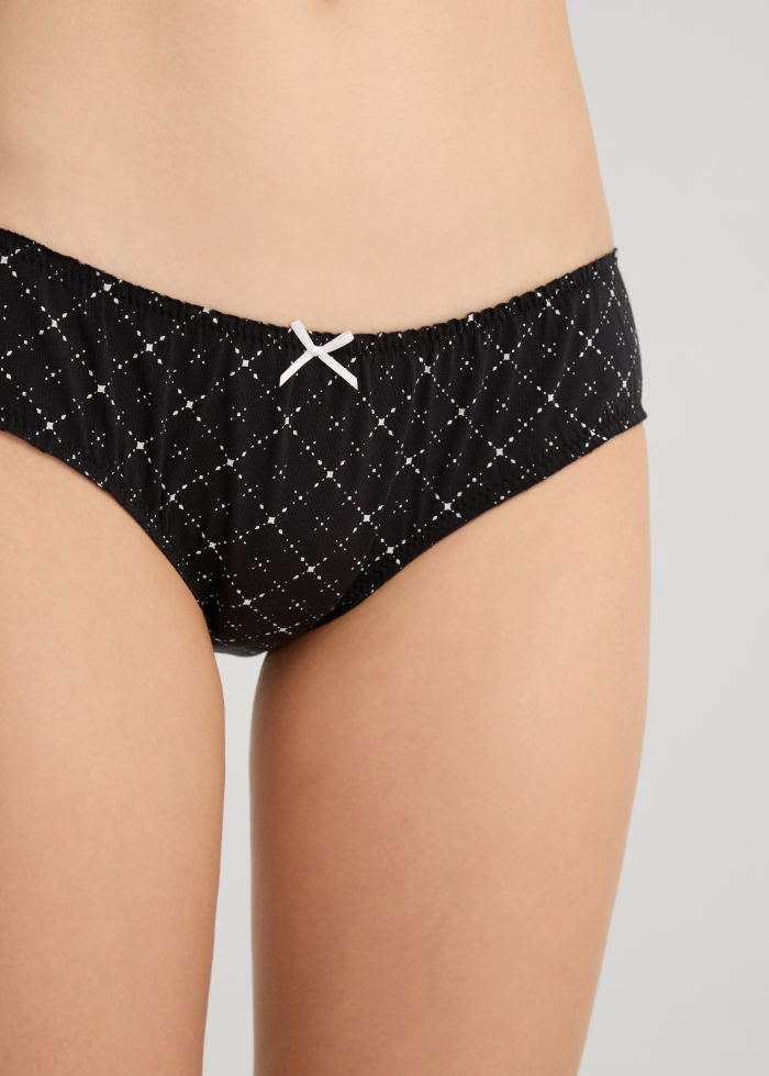 Glamour Night．Mid Rise Cotton Ruffled Brief Panty(Tweed Pattern)