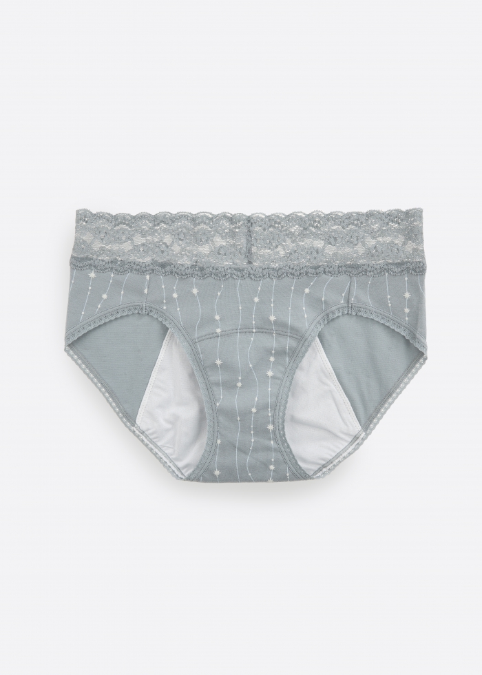 Brilliant Night．Mid Rise Cotton Lace Waist Period Brief Panty(Antler)