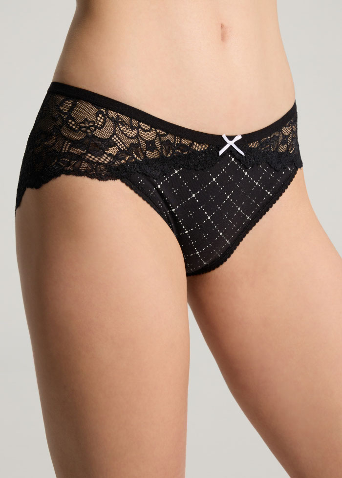 Dazzling Gem．Mid Rise Floral Lace Cotton Detail Hipster Panty(Tweed Pattern)