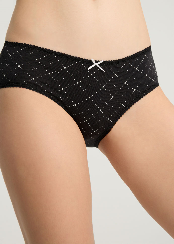 Magnificent Era．Mid Rise Cotton Picot Elastic Brief Panty(Tweed Pattern)