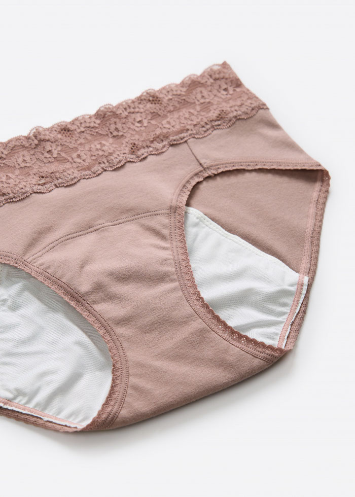 Brilliant Night．Mid Rise Cotton Lace Waist Period Brief Panty(Antler)