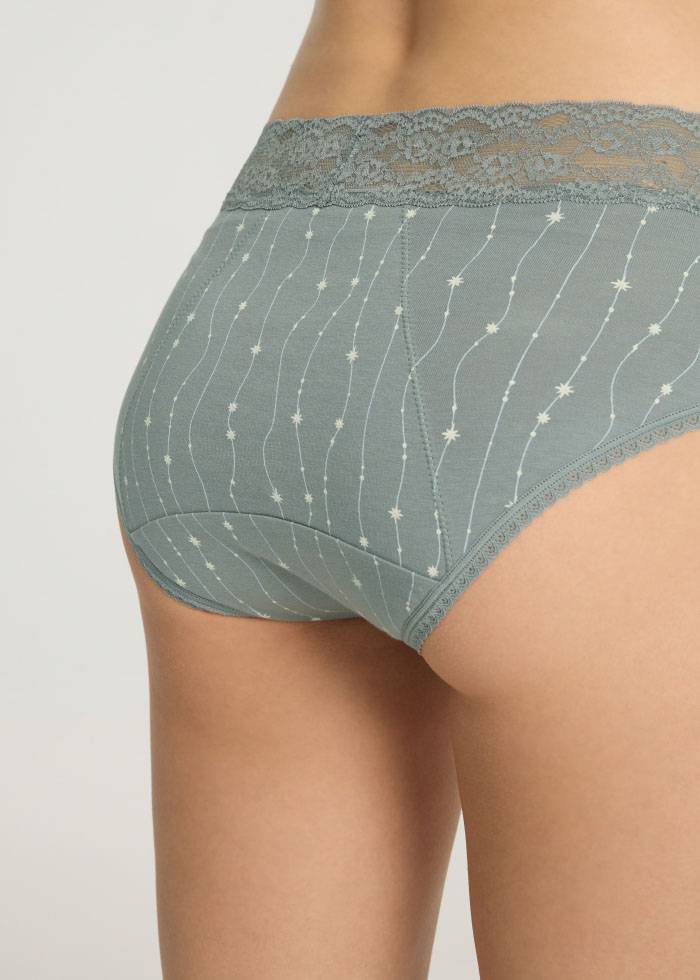 Brilliant Night．High Rise Cotton Lace Waist Period Brief Panty(Antler)