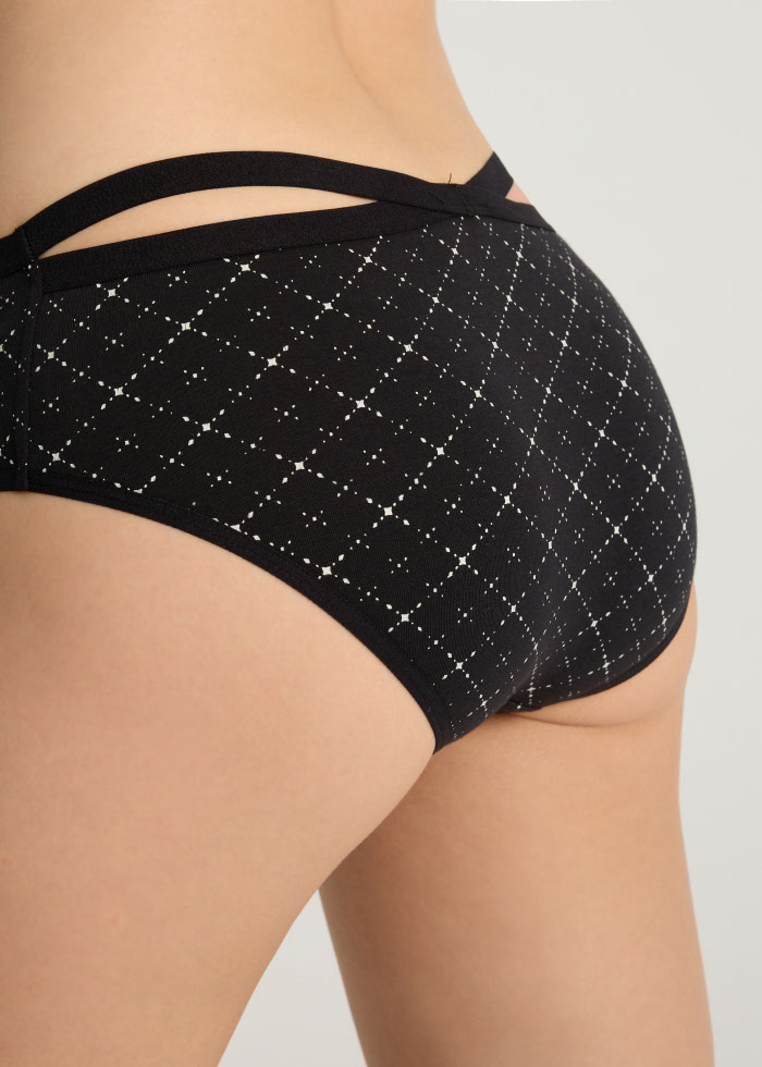 Glamour Night．Mid Rise Cotton Crossed Back Brief Panty(Tweed Pattern)