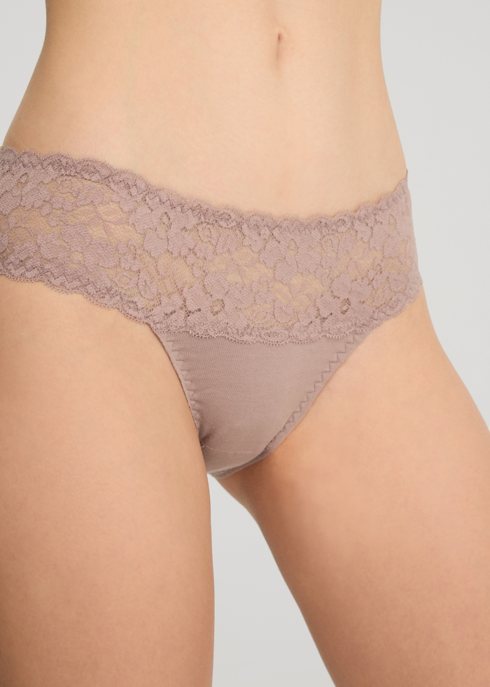Glamour Night．Mid Rise Cotton Stretch Lace Waist Brief Panty(India Ink)