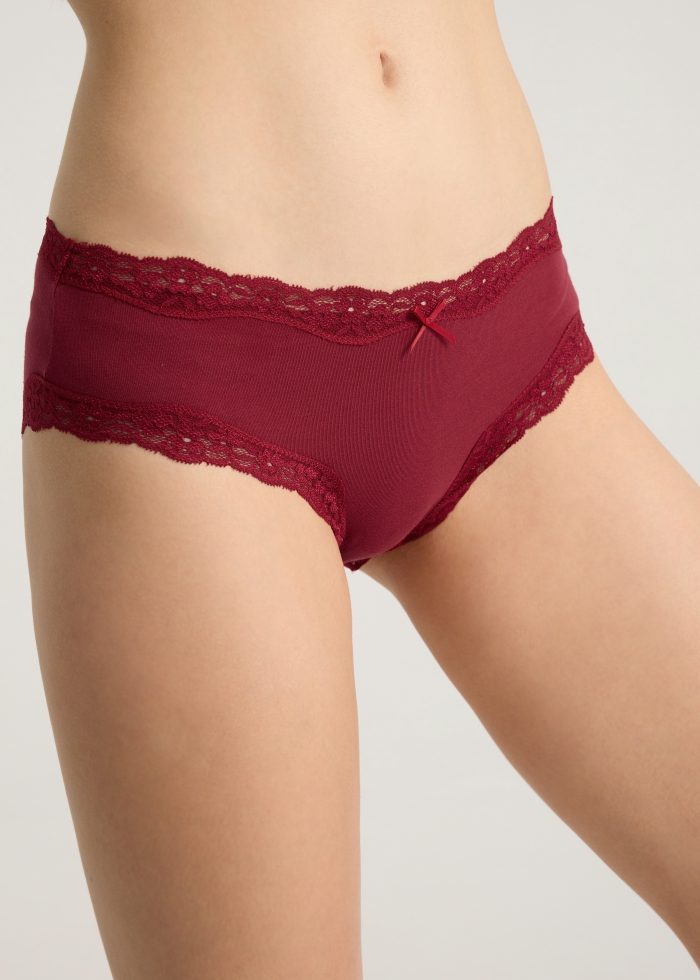 Glamour Night．Mid Rise Cotton Lace Trim Hipster Panty(Antler)