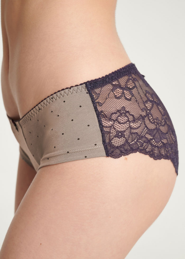 Blooming Rose．Mid Rise Cotton Floral Lace Back Hipster Panty(Polka Dot Pattern)