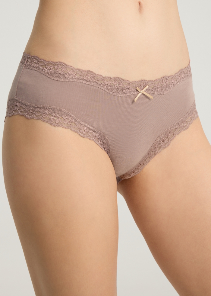 Glamour Night．Mid Rise Cotton Lace Trim Hipster Panty(Antler)