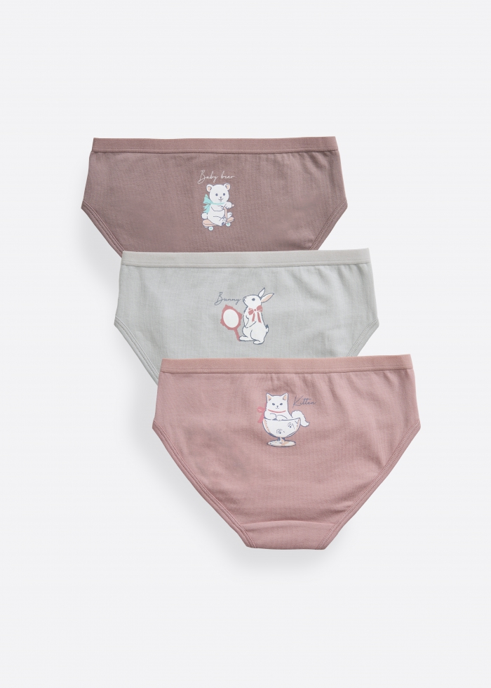 (3-Pack) Hygiene Series．Girls Brief Panty(Bowknot Animals)
