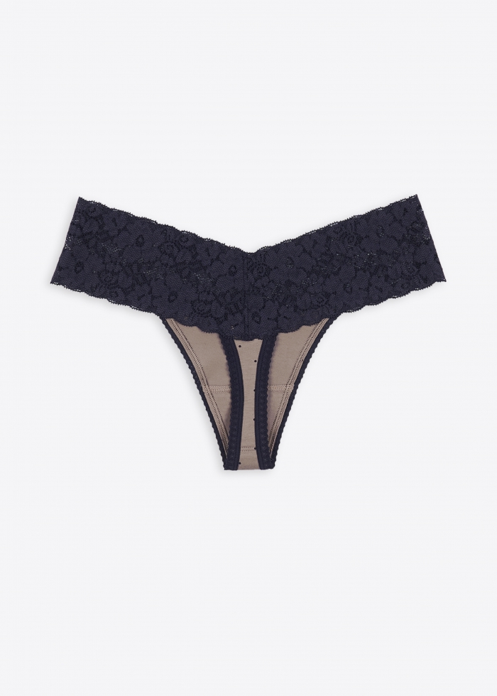Love Game．Low Rise Cotton V Lace Waist Thong Panty(Withered Rose - Long Tail Bow)